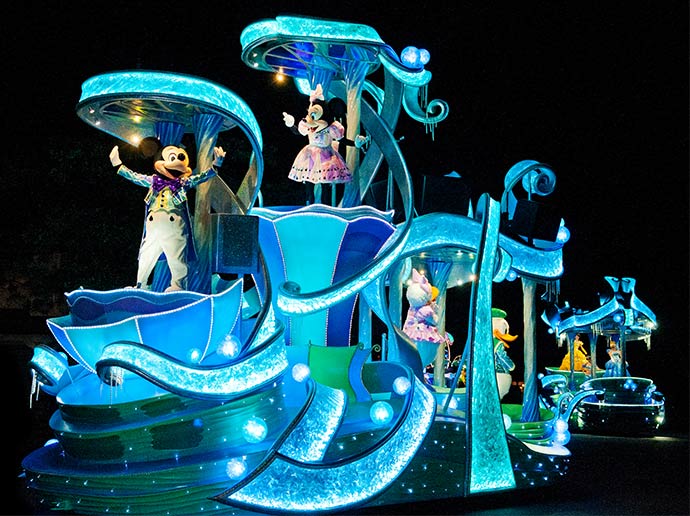 Mini parade presented only on rainy nights Nightfall Glow at Tokyo Disneyland