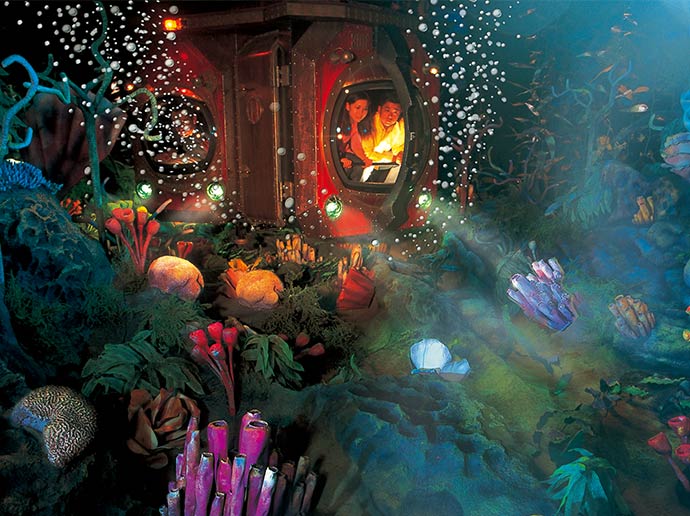 Board a small submarine for an undersea adventure 20,000 Leagues Under the Sea in Mysterious Island