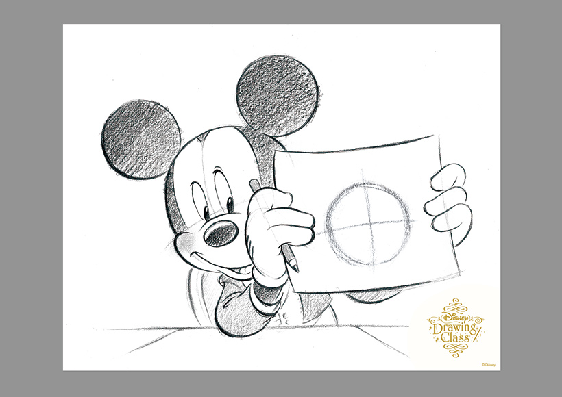 “ディズニードローイングクラスを楽しんでいるミッキーマウス”のイラスト