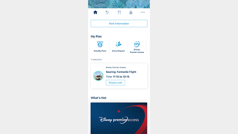 迪士尼尊享卡的指定時段將顯示於官方 App（英文版）的「My Plan」（行程）。