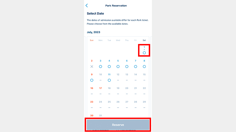 Select date of visit, and tap Reserve for the date selected.